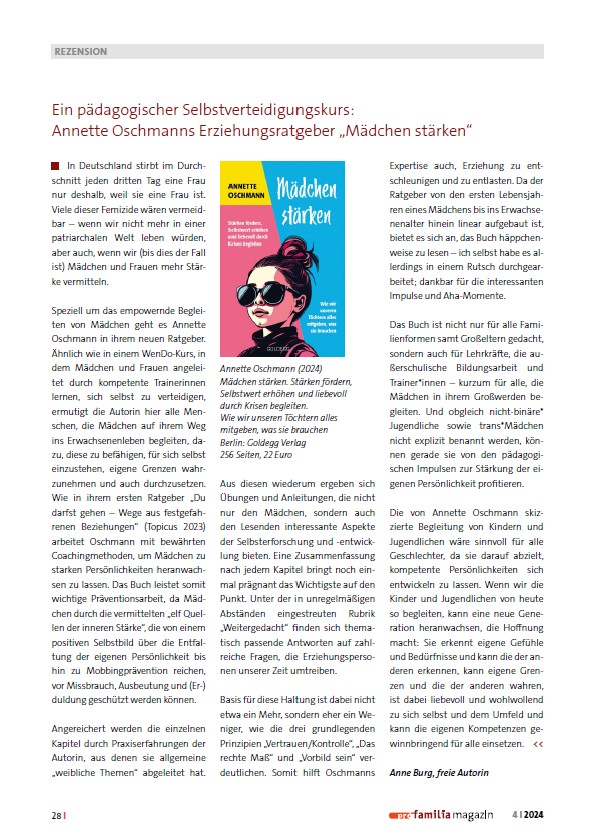 Buchbesprechung von „Mädchen stärken“ im pro familia Magazin